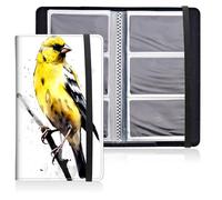 Mxfdegf Business Card Holder Book, PU Leather Business Card Book Organizer Journal Name Card Book Holder with Elastic Closure Hold 240 Cards,Name Card Holder for Men & Women, yellow bird on branch