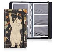 Mxfdegf Business Card Holder Book,PU Leather Business Card Book Organizer Journal Name Card Book Holder with Elastic Closure Hold 240 Cards,Name Card Holder for Men & Women,Cosmic Cat