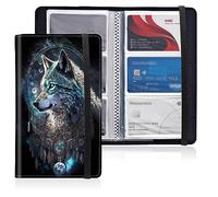 Mxfdegf Business Card Holder Book, PU Leather Business Card Book Organizer Journal Name Card Book Holder with Elastic Closure Hold 240 Cards,Name Card Holder for Men & Women, Feathers Wolf Warrior