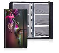 Mxfdegf Business Card Holder Book, PU Leather Business Card Book Organizer Journal Name Card Book Holder with Elastic Closure Hold 240 Cards,Name Card Holder for Men & Women, Hummingbird Pink Cherry