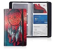 Mxfdegf Business Card Holder Book, PU Leather Business Card Book Organizer Journal Name Card Book Holder with Elastic Closure Hold 240 Cards,Name Card Holder for Men & Women, Dream Catcher Red