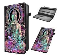 Mxfdegf Car Registration and Insurance Holder, Leather Car Glove Box Organizer, Cool Car Accessories for ID, Driver's License Cards & Essential Document,Men&Women,business cards,Colorful Buddhas
