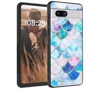 Mxfdegf Case for Google Pixel 7a 6.1-Inch 2023, Tempered Glass Back + Soft Silicone TPU Shockproof Anti-Scratch Protective Phone Case for Google Pixel 7a,Flash Fish