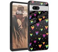 Mxfdegf Case for Google Pixel 7a 6.1-Inch 2023, Tempered Glass Back + Soft Silicone TPU Shockproof Anti-Scratch Protective Phone Case for Google Pixel 7a,Pink Cute Love Heart