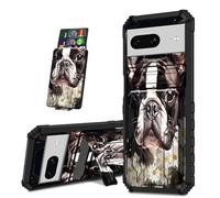 Mxfdegf Case for Google Pixel 8 6.2-Inch 2023, Black Shock-Absorbing TPU with Kickstand Detachable IDs Credit Card Slot Wallet Case for Pixel 8,English Bulldogs Flowers