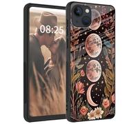 Mxfdegf Case for iPhone 13 Mini 5.4-Inch, Tempered Glass Back + Soft Silicone TPU Shockproof Anti-Scratch Protective Phone Case for iPhone 13 Mini,Crescent Pink Flower