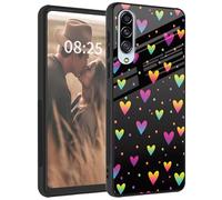Mxfdegf Case for Samsung Galaxy A90 5G, Tempered Glass Back+Soft Silicone TPU Shockproof Anti-Scratch Protective Phone Case for Galaxy A90 5G,Pink Cute Love Heart