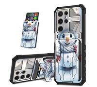 Mxfdegf Case for Samsung Galaxy S21 FE 5G, Black Shock-Absorbing TPU with Kickstand Detachable IDs Credit Card Slot Wallet Case for Galaxy S21 FE 5G,Winter Christmas Snowman
