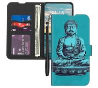 Mxfdegf Case Wallet for iPhone 16 Pro Max, with Card Holder Wrist Strap,PU Leather Flip Folio Magnetic Clasp Kickstand,Drop Protection TPU Inner Cover for iPhone 16 Pro Max,Buddha/Green