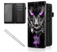 Mxfdegf Checkbook Cover for Men and Women Personal Checkbook,Premium Leather Standard Register Checkbook Case - with RFID Blocking,Check Book Cover Wallet for Girl Duplicate Check, Purple Eyed Cat