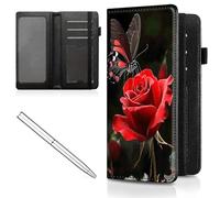 Mxfdegf Checkbook Cover for Men and Women Personal Checkbook,Premium Leather Standard Register Checkbook Case - with RFID Blocking,Check Book Cover Wallet for Girl Duplicate Check, Butterfly with Red