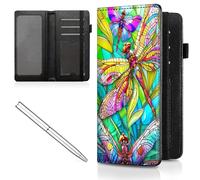 Mxfdegf Checkbook Cover for Men Women Check book Holder Cover Wallets for Personal Checkbook Checks with Credit Card Slots Leather RFID Blocking & Elastic Strap, Colored Dragonfly -2090