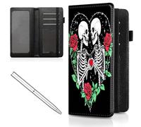 Mxfdegf Checkbook Cover for Men Women Check book Holder Cover Wallets for Personal Checkbook Checks with Credit Card Slots Leather RFID Blocking & Elastic Strap, Rose Human Skeleton -2590