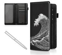 Mxfdegf Checkbook Cover for Men Women Check book Holder Cover Wallets for Personal Checkbook Checks with Credit Card Slots Leather RFID Blocking & Elastic Strap, Black White Ocean Wave -2510