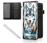 Mxfdegf Checkbook Cover for Men Women Check book Holder Cover Wallets for Personal Checkbook Checks with Credit Card Slots Leather RFID Blocking & Elastic Strap, Purple Dream Catcher Wolf -2324