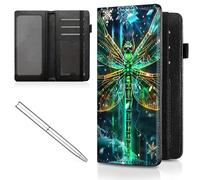 Mxfdegf Checkbook Cover for Men Women Check book Holder Cover Wallets for Personal Checkbook Checks with Credit Card Slots Leather RFID Blocking & Elastic Strap, Green Dragonfly -1927