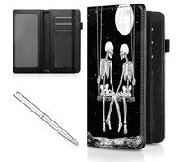 Mxfdegf Checkbook Cover for Men Women Check book Holder Cover Wallets for Personal Checkbook Checks with Credit Card Slots Leather RFID Blocking & Elastic Strap, Human Skeleton and Moon -2613