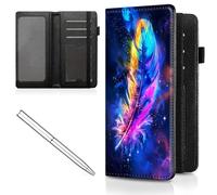 Mxfdegf Checkbook Cover for Men Women Check book Holder Cover Wallets for Personal Checkbook Checks with Credit Card Slots Leather RFID Blocking & Elastic Strap, space and Feathers -1930