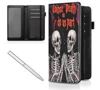 Mxfdegf Checkbook Cover for Men Women Check book Holder Cover Wallets for Personal Checkbook Checks with Credit Card Slots Leather RFID Blocking & Elastic Strap, Human Skeleton -2612