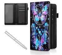 Mxfdegf Checkbook Cover for Men Women Check book Holder Cover Wallets for Personal Checkbook Checks with Credit Card Slots Leather RFID Blocking & Elastic Strap, Dream Catcher Butterfliy -2074