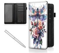 Mxfdegf Checkbook Cover for Men Women Check book Holder Cover Wallets for Personal Checkbook Checks with Credit Card Slots Leather RFID Blocking & Elastic Strap, Dragonfly and Flower -2132