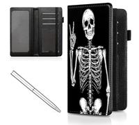 Mxfdegf Checkbook Cover for Men Women Check book Holder Cover Wallets for Personal Checkbook Checks with Credit Card Slots Leather RFID Blocking & Elastic Strap, Black White Human Skeleton -2444