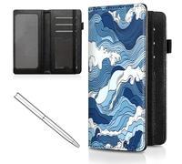 Mxfdegf Checkbook Cover for Men Women Check book Holder Cover Wallets for Personal Checkbook Checks with Credit Card Slots Leather RFID Blocking & Elastic Strap, Blue Ocean Wave -2344