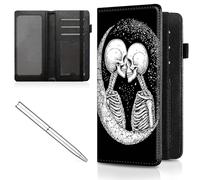 Mxfdegf Checkbook Cover for Men Women Check book Holder Cover Wallets for Personal Checkbook Checks with Credit Card Slots Leather RFID Blocking & Elastic Strap, Human Skeleton and Moon -2592