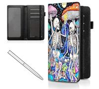 Mxfdegf Checkbook Cover for Men Women Check book Holder Cover Wallets for Personal Checkbook Checks with Credit Card Slots Leather RFID Blocking & Elastic Strap, Mushroom Human Skeleton -2583