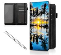 Mxfdegf Checkbook Cover for Men Women Check book Holder Cover Wallets for Personal Checkbook Checks with Credit Card Slots Leather RFID Blocking & Elastic Strap, Coast Sea Palm Trees -2235