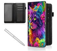 Mxfdegf Checkbook Cover for Men Women Check book Holder Cover Wallets for Personal Checkbook Checks with Credit Card Slots Leather RFID Blocking & Elastic Strap, Purple Sunflower Cat -1965