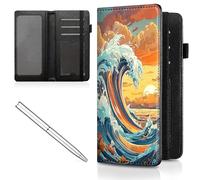 Mxfdegf Checkbook Cover for Men Women Check book Holder Cover Wallets for Personal Checkbook Checks with Credit Card Slots Leather RFID Blocking & Elastic Strap, Sunset Ocean Wave -2546
