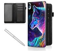 Mxfdegf Checkbook Cover for Men & Women, with Card Slot Pen Hoop, Leather Checkbook Register Holder Money Slim Wallet with RFID Blocking Elastic Strap, Nebula/Galaxy Wolf, Compact