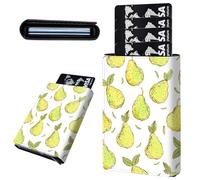 Mxfdegf Credit Card Holder Aluminum Auto Pop Up Wallet, Slim Minimalist Credit Card Holder For Men and Women, Leather Card Case Front Pocket Trifold Wallet RFID Blocking Wallets, Yellow Pear -1286