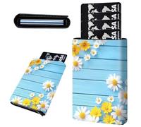 Mxfdegf Credit Card Holder Aluminum Auto Pop Up Wallet, Slim Minimalist Credit Card Holder For Men and Women, Leather Card Case Front Pocket Trifold Wallet RFID Blocking Wallets, Daisies Yellow