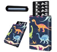 Mxfdegf Credit Card Holder Aluminum Auto Pop Up Wallet, Slim Minimalist Credit Card Holder For Men and Women, Leather Card Case Front Pocket Trifold Wallet RFID Blocking Wallets, cute dinosaur -1478