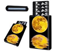 Mxfdegf Credit Card Holder Aluminum Auto Pop Up Wallet, Slim Minimalist Credit Card Holder For Men and Women, Leather Card Case Front Pocket Trifold Wallet RFID Blocking Wallets, Golden Yellow Moon