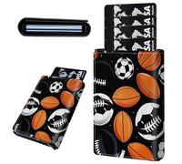 Mxfdegf Credit Card Holder Aluminum Auto Pop Up Wallet, Slim Minimalist Credit Card Holder For Men and Women, Leather Card Case Front Pocket Trifold Wallet RFID Blocking Wallets, Various ball games