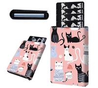 Mxfdegf Credit Card Holder Aluminum Auto Pop Up Wallet, Slim Minimalist Credit Card Holder For Men and Women, Leather Card Case Front Pocket Trifold Wallet RFID Blocking Wallets, Cute various cats