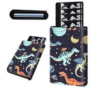 Mxfdegf Credit Card Holder Aluminum Auto Pop Up Wallet, Slim Minimalist Credit Card Holder For Men and Women, Leather Card Case Front Pocket Trifold Wallet RFID Blocking Wallets, planet dinosaur