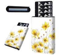 Mxfdegf Credit Card Holder Aluminum Auto Pop Up Wallet, Slim Minimalist Credit Card Holder For Men and Women, Leather Card Case Front Pocket Trifold Wallet RFID Blocking Wallets, Yellow Yu Meiren