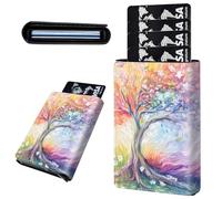 Mxfdegf Credit Card Holder Aluminum Auto Pop Up Wallet, Slim Minimalist Credit Card Holder For Men and Women, Leather Card Case Front Pocket Trifold Wallet RFID Blocking Wallets, The Tree of Life
