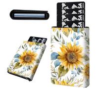 Mxfdegf Credit Card Holder Aluminum Auto Pop Up Wallet, Slim Minimalist Credit Card Holder For Men and Women, Leather Card Case Front Pocket Trifold Wallet RFID Blocking Wallets, Sunflower Yellow