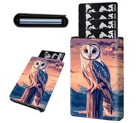 Mxfdegf Credit Card Holder Aluminum Auto Pop Up Wallet, Slim Minimalist Credit Card Holder For Men and Women, Leather Card Case Front Pocket Trifold Wallet RFID Blocking Wallets, Cute Watercolor Owl