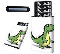 Mxfdegf Credit Card Holder Aluminum Auto Pop Up Wallet, Slim Minimalist Credit Card Holder For Men and Women, Leather Card Case Front Pocket Trifold Wallet RFID Blocking Wallets, Cute Dinosaur Dino