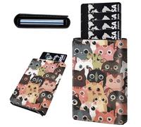 Mxfdegf Credit Card Holder Aluminum Auto Pop Up Wallet, Slim Minimalist Credit Card Holder For Men and Women, Leather Card Case Front Pocket Trifold Wallet RFID Blocking Wallets, Cute Cat -1935
