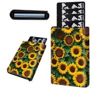 Mxfdegf Credit Card Holder Aluminum Auto Pop Up Wallet, Slim Minimalist Credit Card Holder For Men and Women, Leather Card Case Front Pocket Trifold Wallet RFID Blocking Wallets, Sunflower -290