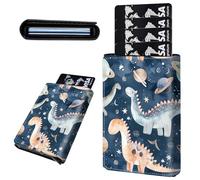 Mxfdegf Credit Card Holder Aluminum Auto Pop Up Wallet, Slim Minimalist Credit Card Holder For Men and Women, Leather Card Case Front Pocket Trifold Wallet RFID Blocking Wallets, planet dinosaur