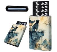 Mxfdegf Credit Card Holder Aluminum Auto Pop Up Wallet, Slim Minimalist Credit Card Holder For Men and Women, Leather Card Case Front Pocket Trifold Wallet RFID Blocking Wallets, Cute Black Cat -1433