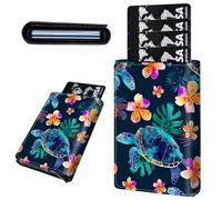 Mxfdegf Credit Card Holder Aluminum Auto Pop Up Wallet, Slim Minimalist Credit Card Holder For Men and Women, Leather Card Case Front Pocket Trifold Wallet RFID Blocking Wallets, Sea Turtle Swim